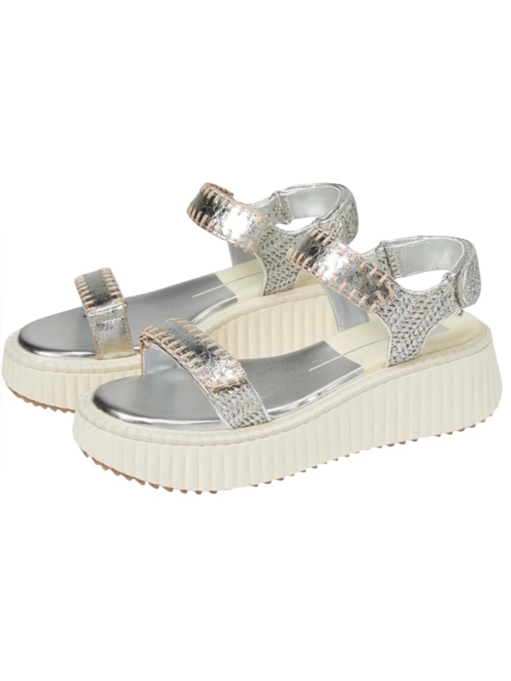 Dolce Vita Debra Women's Platform Adj Strap Sandals Size 9.5 Silver Leather